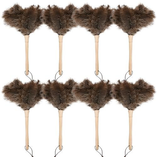 Daieeparty Lot de 8 plumeaux en plumes d'autruche naturelles duveteuses de 40,6 cm avec poignée en bois pour la maison, le bureau, la voiture