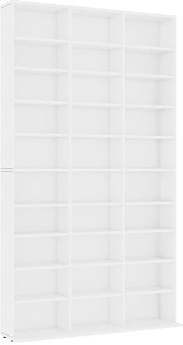 Standregal Bücherregal mit 30 offene Schrank Wand stehend für CDs, DVDs, Raumteiler Deko Regal Ständer oder Vitrine für Sammlungen und Hobby Weiß 102x16x177,5 cm Holzwerkstoff