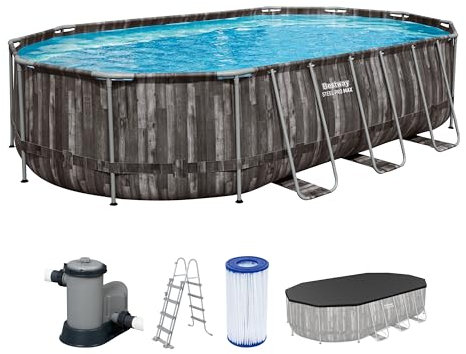 Bestway 5611R-7 Set piscina fuori terra Steel Pro MAX da 6.10 m x 3.66 m x 1.22 m, grigio effetto legno