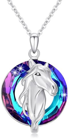 PARYFO Pferd Halskette 925 Sterling Silber Kristall Pferd Anhänger Kette Pferd Schmuck Geschenke für Damen Mutter Mädchen, Sterling Silber(Lila)