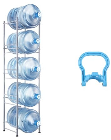 VEVOR Portabottiglie per Acqua a 5 Livelli, Portabottiglie per Acqua da 18,9 L, Portabottiglie a Singola Fila per 5 Bottiglie, Portabottiglie Acqua Resistente per Cucina, Ufficio, Soggiorno, Argento