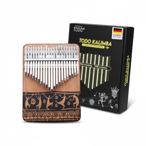 TODO Kalimba Daumenklavier 21 Tasten mit Mahagoni-Holz mit Stimmhammer und Fingerabdeckungen & mehr Lernanleitung (TODO AFRO Daumenklavier 21 Tasten)