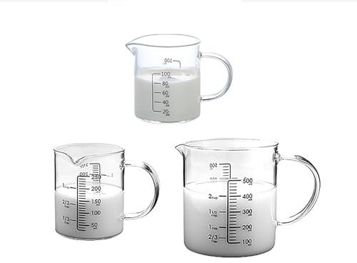 2 vasos medidores de vidrio graduados de una sola capa resistentes a altas temperaturas con asa, 100 ml