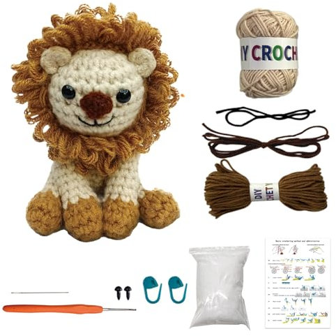 Jodimitty Häkelset Tiere Häkeln für Anfänger Erwachsene Löwe All-in-One Häckeltierchen Set DIY Puppe Tierstil Crochet Set mit Anleitung, Häkelzubehör DIY Bastelgeschenke