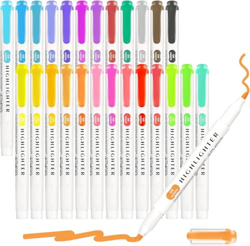 Textmarker, 25 Farben Textmarker Pastell mit Zwei Spitzen, Dünnen und Breiten Spitzen Bibel Marker für Journaling, Notizen, Unterstreichen, Hervorheben, Schule und Bürobedarf