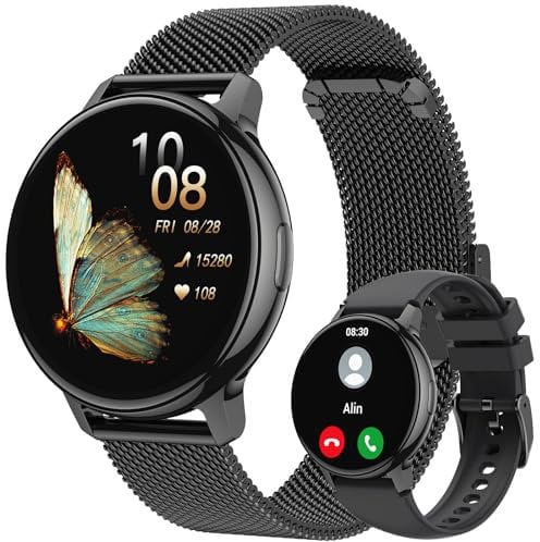 Smartwatch Damen Herren mit Stahlband Telefonfunktion - 1,19 AMOLED Touchscreen Fitnessuhr, IP68/100+ Sportarten/Herzfrequenz/SpO2/Schlafmonitor/Schrittzähler/DIY-Zifferblatt für iOS Android