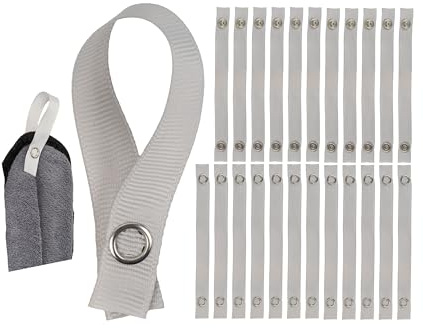Nähfrei-Aufhänger für Textilien, 24 Pack, 150 x 12 mm Schlaufen, in Grau, mit Druckknopf Verschluss, Aufhänger Laschen für Geschirrhandtuch, Handtuch, Lappen, Tuch, Dekoartikel, Camper Zubehör