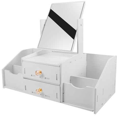 Beaupretty Desktop Organizer Mirror Multi-Functional Cosmetic Storage for Makeup Jewelry Skincare Drawer Design for Easy Access Sturdy Materials for Use