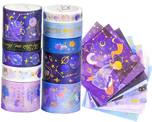 Wandefol Washi Tape, 10 Rolls Ruban Adhésif Décoratif avec 10 Feuilles d'autocollants, Bronzage Washi Tape, Ruban de Masquage pour Bricolage, Scrapbooking, Emballage Cadeau, DIY, Cahiers, Calendrier