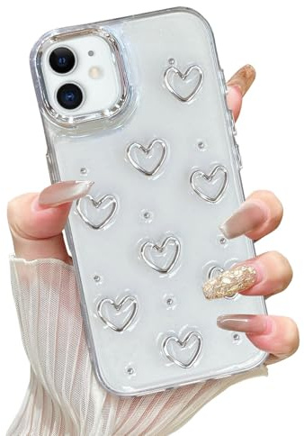 EYZUTAK Case for iPhone 12/12 Pro, Cute Bling Glitter 3D Hearts Case, Heart | Sparkly Crystal Clear Phone Cover, Heart Aesthetic Design, Slim Soft Durable TPU Transparent Protective Cover, for Women Girl
