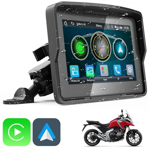 YCV 5 Inch Motorcycle Carplay Screen with Wireless CarPlay & Android Auto, Waterproof Touchscreen Portable with Dual Bluetooth