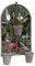 AcaciaHome Vintage Rusty Metal Wall Mirror with Triple Planter 3 Pots Holder - 70cm Arch Design, Indoor/Outdoor Large Garden & Patio Décor for Living & Garden Spaces (1, Vintage leaf)