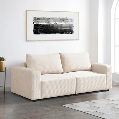 Home Deluxe Modulares Schlafsofa Vina S, Beige - 210 x 92 x 85 cm - inkl. Stauraum | Cordsofa, Sofa mit Schlaffunktion, Couch