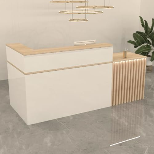 GUQASDV Empfangstheke Tresen Rezeption, Empfangstresen für Praxis, Reception Desk Salon, Reception Theke für Friseursalons, Supermärkte, Schönheitssalons(White+Natural,120cm)