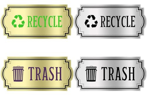 Mabor Trash and Recycle Stickers Sign for Sorting, Waterproof Silver & Transparent Finished Recycling Stickers for Trash Can/Bins, Self Adhesive Recycle Labels for Indoor Outdoor Use