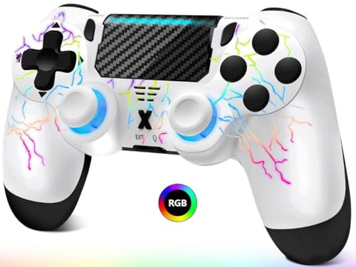 RUIZHI Controller LED Design a Forma di Fulmine, Controller Wireless per Playstation 4 compatibile con PS4/Pro/Slim/PC, con Batteria da 1000 nAh, Cavo USB-C, 1 Pezzo, Bianco