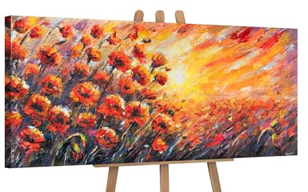 YS-Art Schöne Blumenbilder Gemalt Acryl Gemälde auf Leinwand handgemalt Wandbild Wohnzimmer modern Wohndekor berühmte große Bilder 115x50 cm