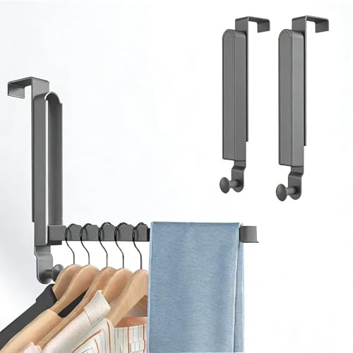NYXXZ Lot de 2 séchoirs à vêtements pliables à suspendre au-dessus de la porte, convient aux portes jusqu'à 4,5 cm maximum, porte-manteau pliable avec tige rétractable, crochet de suspension pour