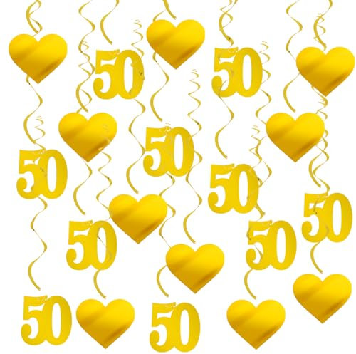 18 Stück Goldene Hochzeit Deko, 50 Goldene Hochzeit Spiralen, Liebe Wirbel Dekorationen für Jubiläum,Geburtstagsfeiern