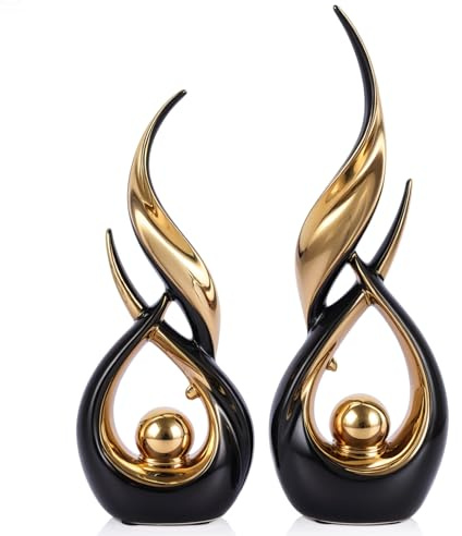 2 STK Schwarze Goldene Keramik-Statuen für Heimdekoration Akzenten, Moderne Abstrakte Kunst-Skulpturen, Elegante Tischdekorative Objekte für Esszimmer, Eingangsbereich, Fernsehtisch, Kaminsims