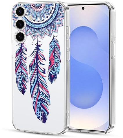 KetteTech für Samsung Galaxy S25 5G Hülle, klar Transparent Schlanke Schutzhülle Weich TPU Stoßstange Widersteht Vergilbung und Kratzern, Motiv Pattern Boho Blaues Traumfänger