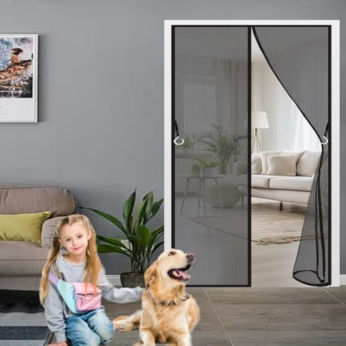 Porta Zanzariera Magnetica 110 x 220 cm, Magnetica, Chiusura Automatica, Senza Foratura, Rete Fine, Zanzariera per Finestre con Calamita per Porte, Varie Taglie, Nero