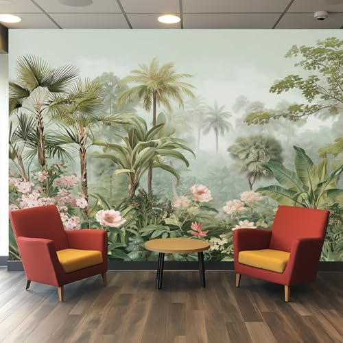 Generisch Tapete Tropisch Dschungel Vliestapete Tropisch Blumen Baum 250X175cm Fototapete Wohnzimmer Motivtapete Schlafzimmer Tapeten Deko, Mustertapete, Wandtapete D10
