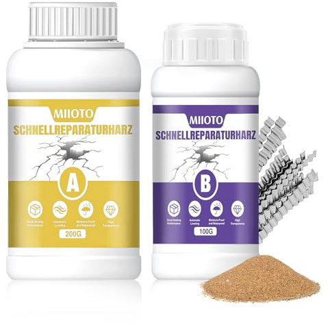 Miioto Kit Reparación Soleras, Reparación Grietas Hormigón, Mortero Resina Epoxi, Solera Resina Fundida, para Resina Colada, Renovación, Antigrieta, 300g (Versión Mejorada)