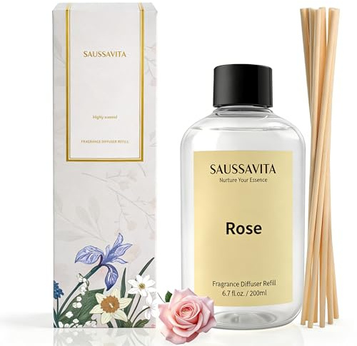 Reed Diffusers Refill Rose Scent 200ml Lasts up to 120 Days | Reed Diffuser with 10 Sticks, Home Fragrance for Bedroom, Bathroom, Living Room