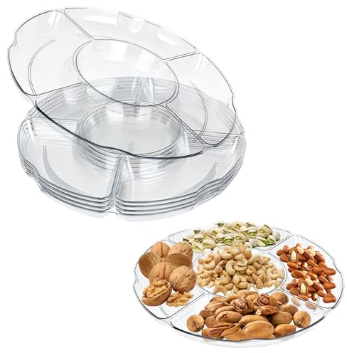 XCDMJ Plato para aperitivos con compartimentos, 5 unidades, cuenco para aperitivos, platos reutilizables con subdivisión, cuenco para aperitivos con compartimentos, bandeja para servir aperitivos