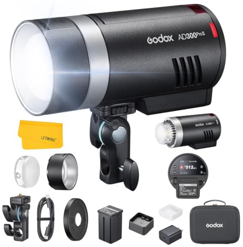 Godox AD300Pro II AD300 Pro II Flash, 300Ws Portable Outdoor Flash Light with Battery, 1/8000s HSS 2.4G Wireless TTL Studio Strobe Monolight, Bi-Color LED Modelling Lamp, One-Tap Sync with X3 Trigger