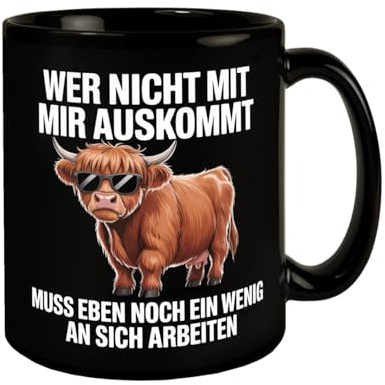 Hochlandrind Tasse - du musst an dir arbeiten Lustige KaffeeTasse mit Spruch für Büro-Fans