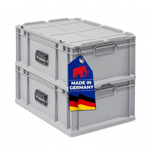 PROREGAL SuperSparSet 2x Eurobox NextGen Portable Made in Germany | HxBxT 23,5x40x60cm | 44 Liter | Grau | Eurobehälter, Transportbox, Transportbehälter, Stapelbehälter