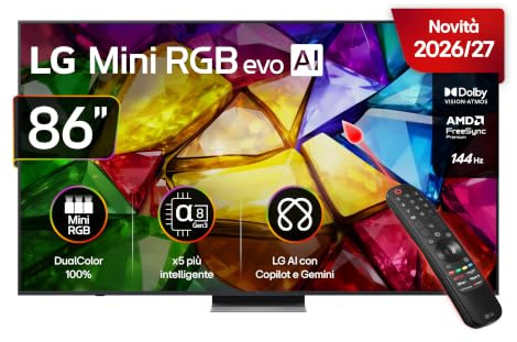 LG Mini RGB 86 Pollici, Serie MRGB87 2026 Smart TV 4K - 86MRGB87B6B | RGB Primary Color Pro, DualColor 100% DCI-P3/Adobe RGB, Dolby Vision & Atmos, WebOS con Gemini, Motion Booster 288