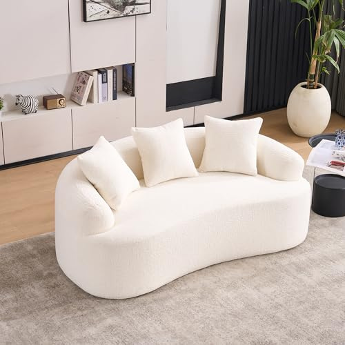 MODENVIE Zweisitzer Sofa Chenille Modulares Sofa, Montagefrei Boneless Couch ohne Montage, Geschwungenes Design Polstersofa mit 3 Zierkissen für Wohnzimmer & kleine Wohnungen, Kompakt, Beige