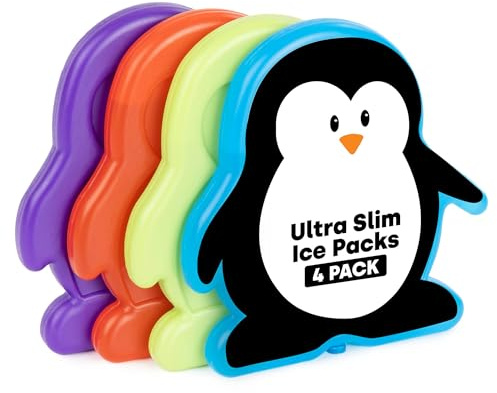 LIVIVO 4 Pack Freezer Blocks - 120g Ice Packs for Cool Bags - Reusable Cool Blocks, BPA Free Mini Lunch Box Ice Packs, for School, Work, Picnics, Travel & Summer Days (Penguin)