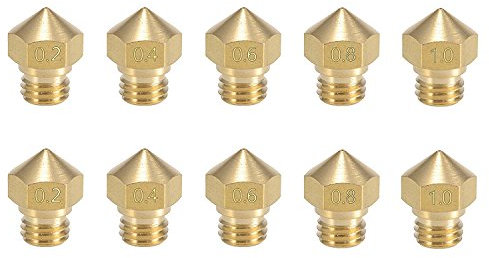 Tenlacum 10PCS MK10 Düse Multi Größe für 3D Drucker MakerBot Teile (0,2 mm 0,4 mm 0,6 mm 0,8 mm 1,0 mm) M7 Gewinde Messing Düse für Extruder Hotend (2 Stück je Größe)