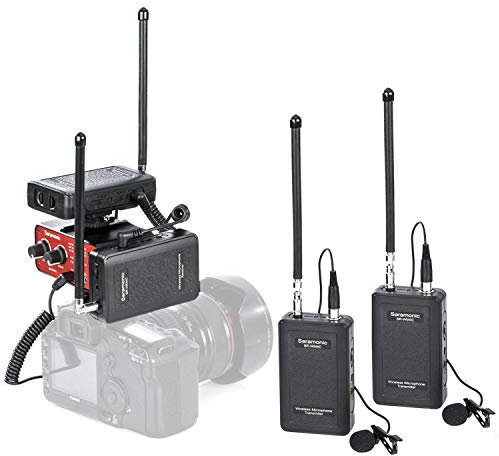 Saramonic VHF Dual Wireless Lavalier Microphone System 2 Transmitters, 2 Receivers and 1 Audio Mixer Compatible with Nikon Canon Sony Panasonic DSLR Cameras and Camcorders