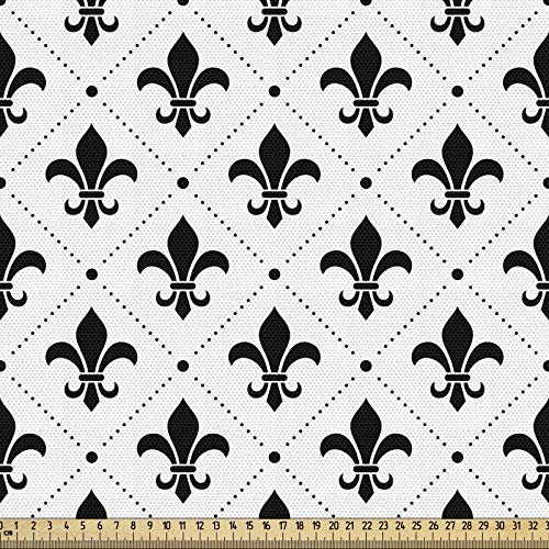 ABAKUHAUS Fleur De Lis Stoff als Meterware, Französische Motive, Qualität aus Gewebten Stoff Wohnaccessoires, 5M (148x500cm), Schwarz und Weiß