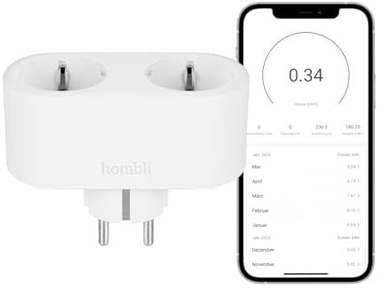 Hombli Programmierbare Smart Doppel Steckdose mit Wi-Fi zur Automatisierung von Geräten Strommessung | Kompatibel mit Amazon Alexa & Google | Fernsteuerung über die kostenlose Hombli App