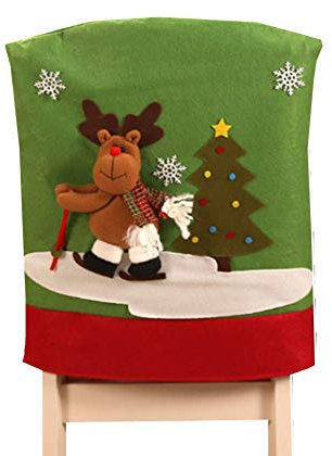 Molinter Stuhlhusse Weihnachten Stuhlüberzug Stuhlbezug Nikolaus Stuhlabdeckung für Weihnachtstisch Esszimmer Haus Dekoration (Elk)