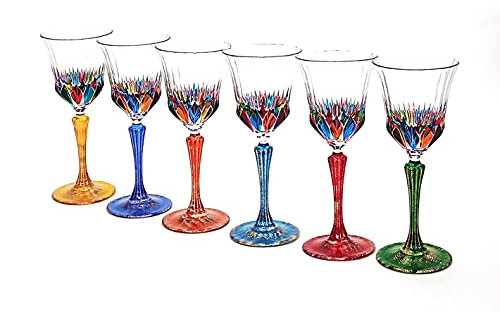 Perle d'Arte set von 6 Weinglas Adagio cl. 22 multicolour von Hand bemalt Glas, Murano Venedig Stil