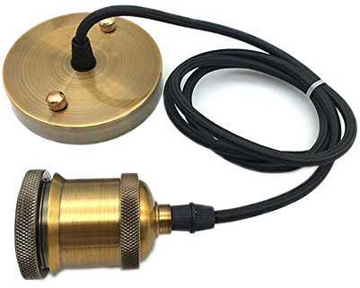 Icole Vintage Pendant Light Fitting, Modern Retro Industrial Style E27 Gold Bronze Lamp Holder Gold Bronze Ceiling Rose,150cm Black Braided Flex Cable