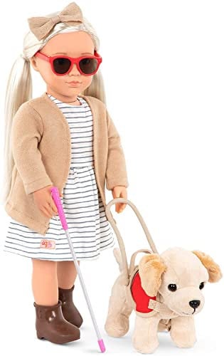 Our Generation – 46 cm Puppe – Blonde Haare und braune Augen – Blindenhund-Plüsch – Fantasiespiel – Spielzeug für Kinder ab 3 Jahren – Marlow