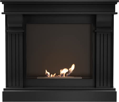 KRATKI August Portail du Foyer d'Intérieur bioéthanol | Foyer autoportant | Boîtier en MDF avec Insert en Acier, 0.75 l l Récipient Biosécurisé, Certifié TÜV | Noir, 97.2 x 115 cm
