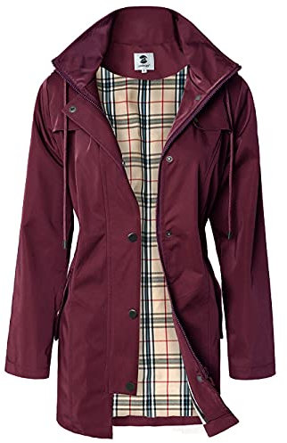 SaphiRose PONCHO Veste de Pluie Longue pour Femme Manteau à Capuche Coupe-Vent Imperméable d'Extérieur Vin Rouge L