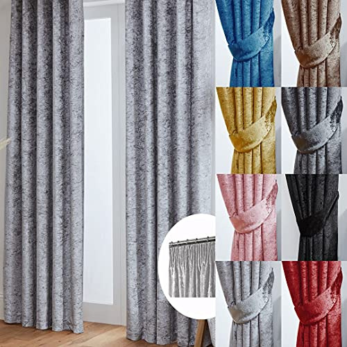 John Aird Crushed Velvet Fully Lined Pencil Pleat Curtains (Silver, 66 Wide x 90 Drop)