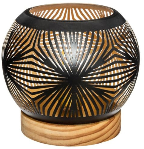 Atmosphera - Photophore Boule LED - métal et Bois - Noir D15 cm - Modèle 2