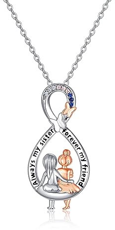 KINGWHYTE Schwester Ketten 925 Sterling Silber Unendlichkeit Anhänger mit Gravur Always My Sister Forever My Friend Schwester Anhänger Halskette Schmuck Geschenke für Frauen