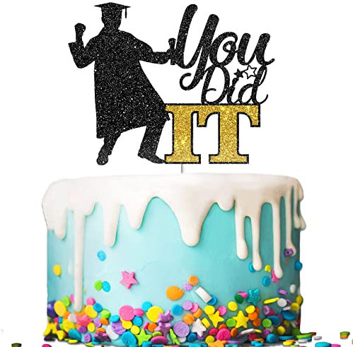 Tenhaisi Black Golden You Did It Cake Topper for Graduate, Class of 2022 Cake Decoration, Funny Congratulation Cake Decoration, Happy 2022 Graduation Party Supplies for High School College